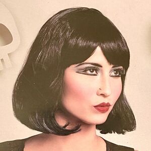 Halloween Costume Black Wig Bob Witch Goth Wig Dancer Flapper Gatsby Bangs NEW